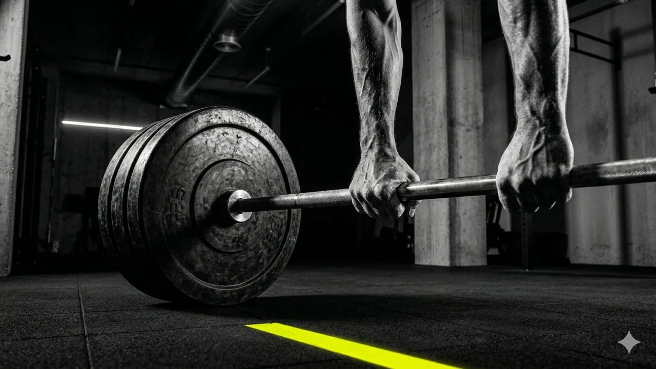 Lifter performing a heavy deadlift